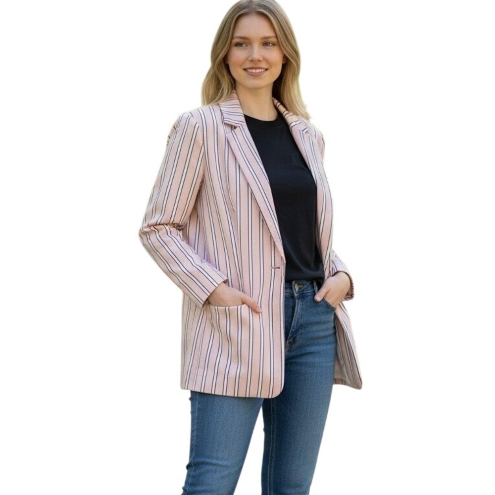 Striped Ted Baker London Blazer Single Button Career Jacket 6 Pink